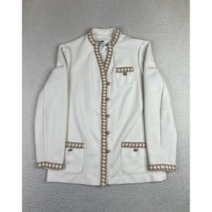 Vintage Montgomery Ward Sweater Womens 11/12 White Button Cardigan Houndstooth